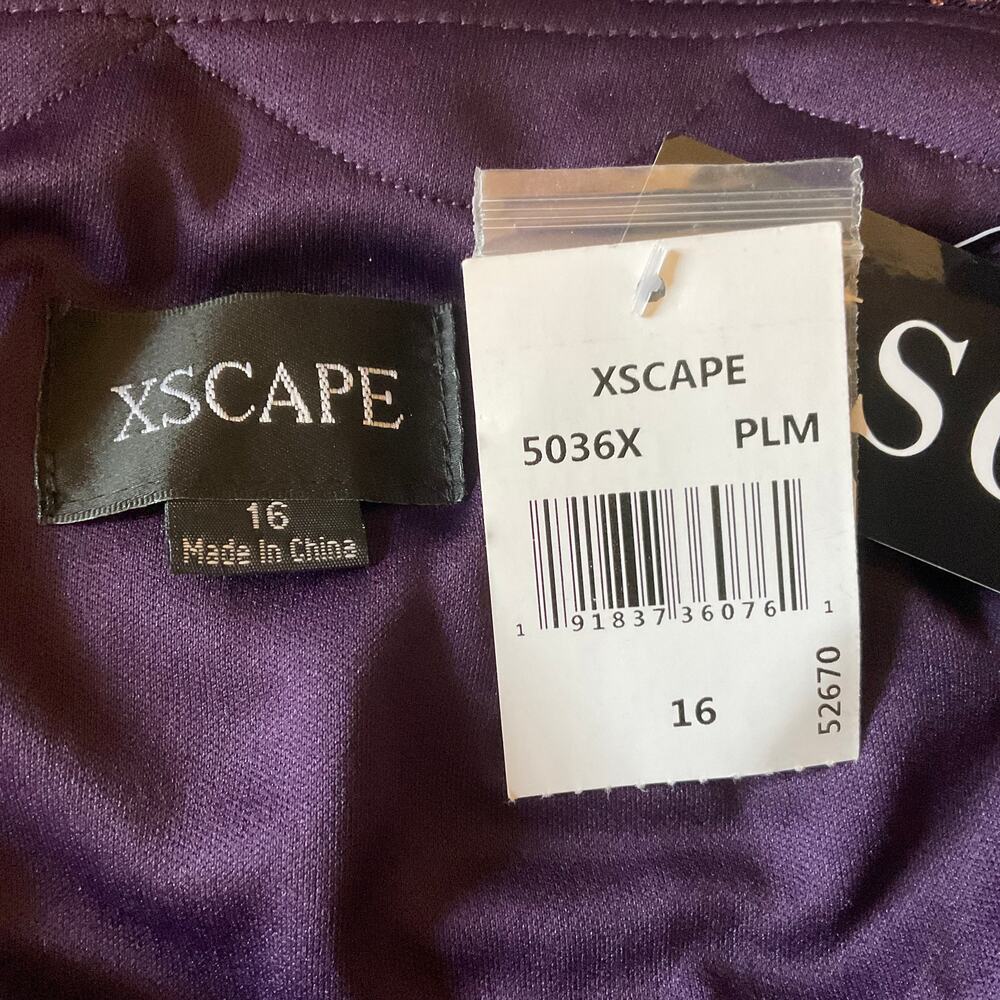 XSCAPE Beaded Chiffon Short Sleeve Ruched Sheath Cocktail Dress Purple Size 16 - Picture 10 of 12